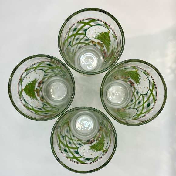 Vtg KIG Indonesia Glass Tumblers Christmas Tree Gifts & Lattice Design Set Of 4 - Picture 6 of 8